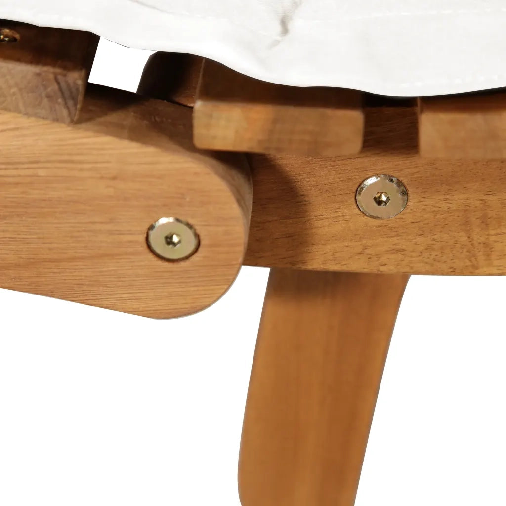 Lettino Prendisole | Sdraio da giardino | Lettino da sole con Cuscino in Legno Massello d'Acacia Crema