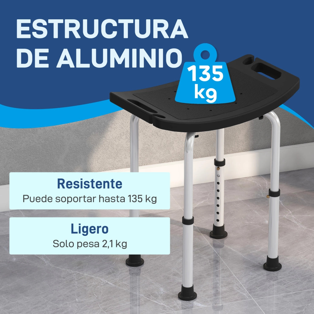 Sgabello da Doccia Regolabile ¨C Zephmum ¨C Alluminio Antiscivolo Nero 135 kg