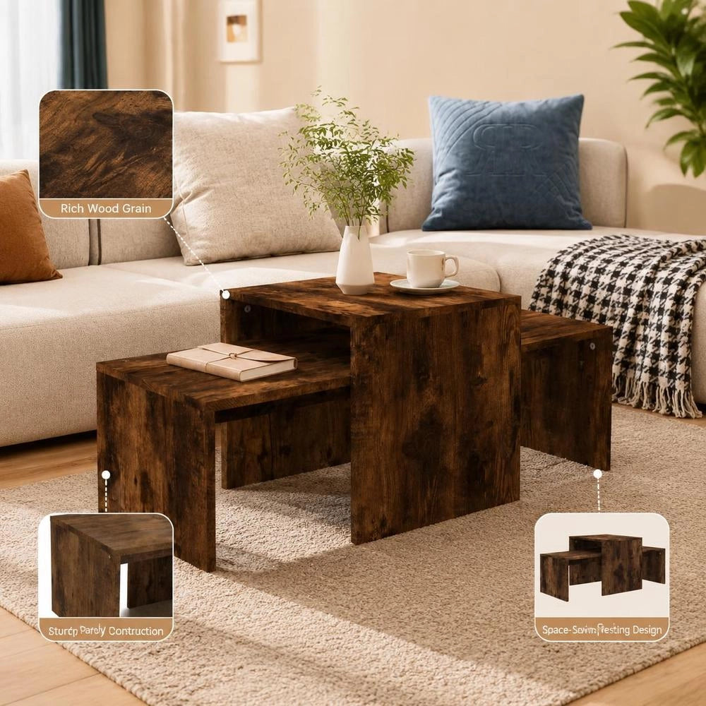 Coffee Table Set Smoked Oak 100x48x40 Cm Wood Material