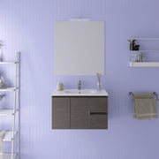 Mobile da bagno sospeso 80cm rovere scuro con lavabo e specchio | Rata