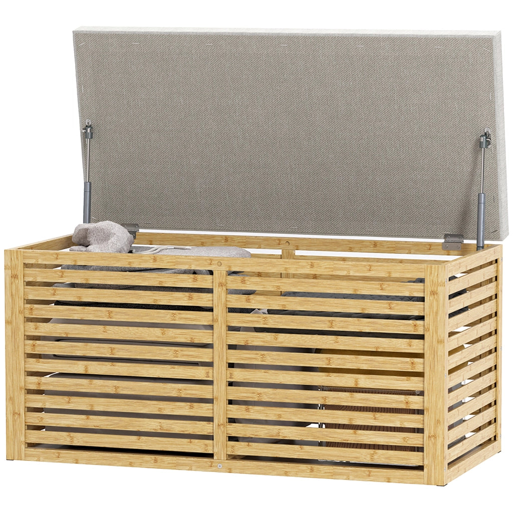 Panca contenitore imbottita ¨C Xylo ¨C tessuto lino grigio bamb¨´ naturale
