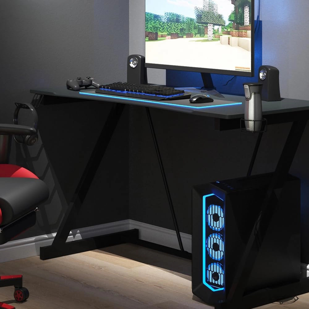 Tavolo da gioco Hudson, Antracite, 120 x 60 cm, con gestione dei cavi e supporto laterale