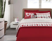Completo Letto in Flanella Calda e Morbida Anti Pilling - Set Flanellato 3 Misure parure con Federe - Cuori rosso - 2 Piazze