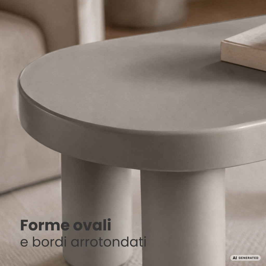 Tavolino da salotto ovale MATE 85 cm grigio con quattro gambe cilindriche