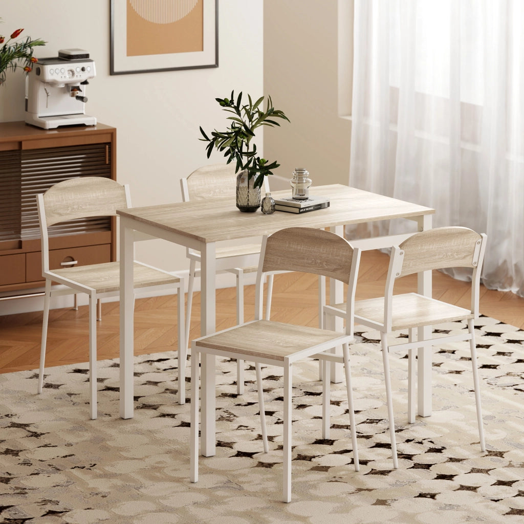 Set da pranzo ¨C zephmum ¨C 1 tavolo rettangolare e 4 sedie in metallo e MDF, grigio e bianco