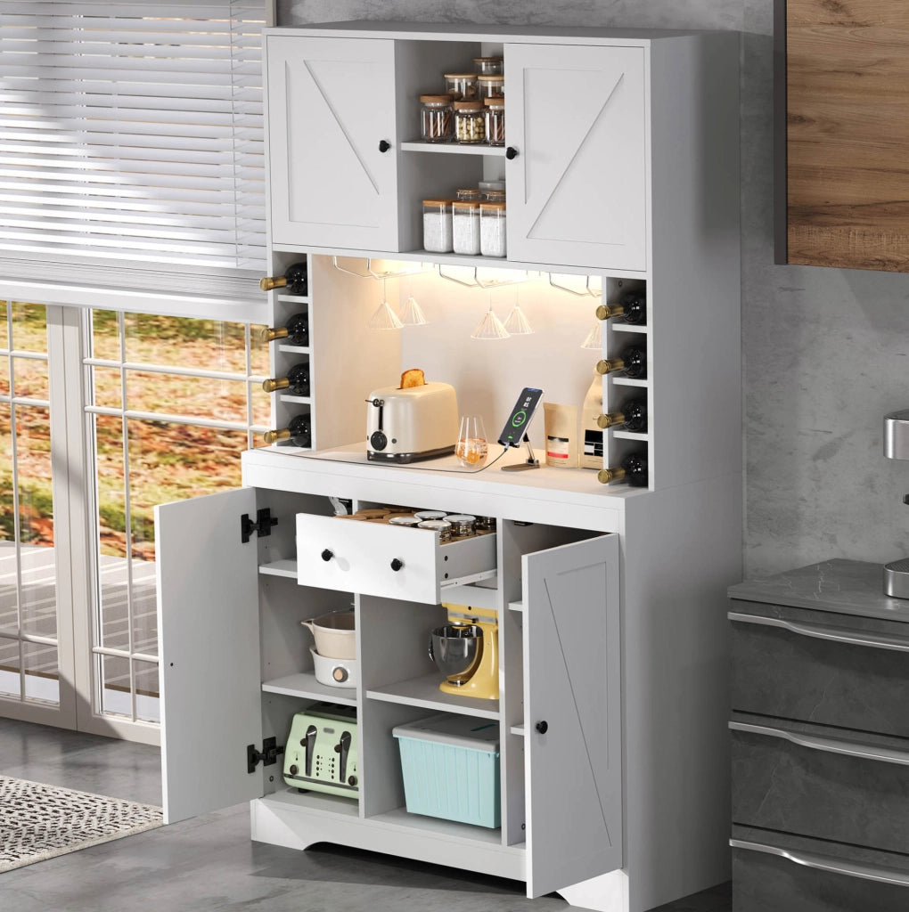 Credenza buffet LED con prese, 105x40x180 cm, bianca