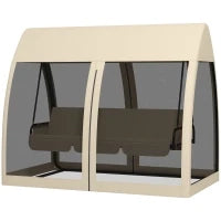 Dondolo da Giardino 2 in 1 Convertibile in Letto con Cuscini e Zanzariera, 240x140x197 cm, Caffè