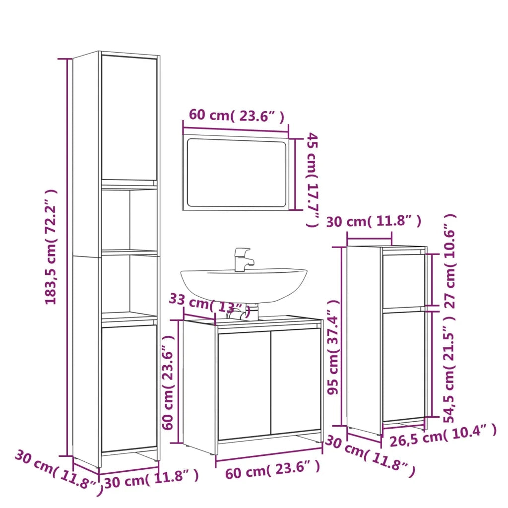 Set Mobili da Bagno | Armadio da bagno 4 pz Grigio Sonoma in Legno Multistrato