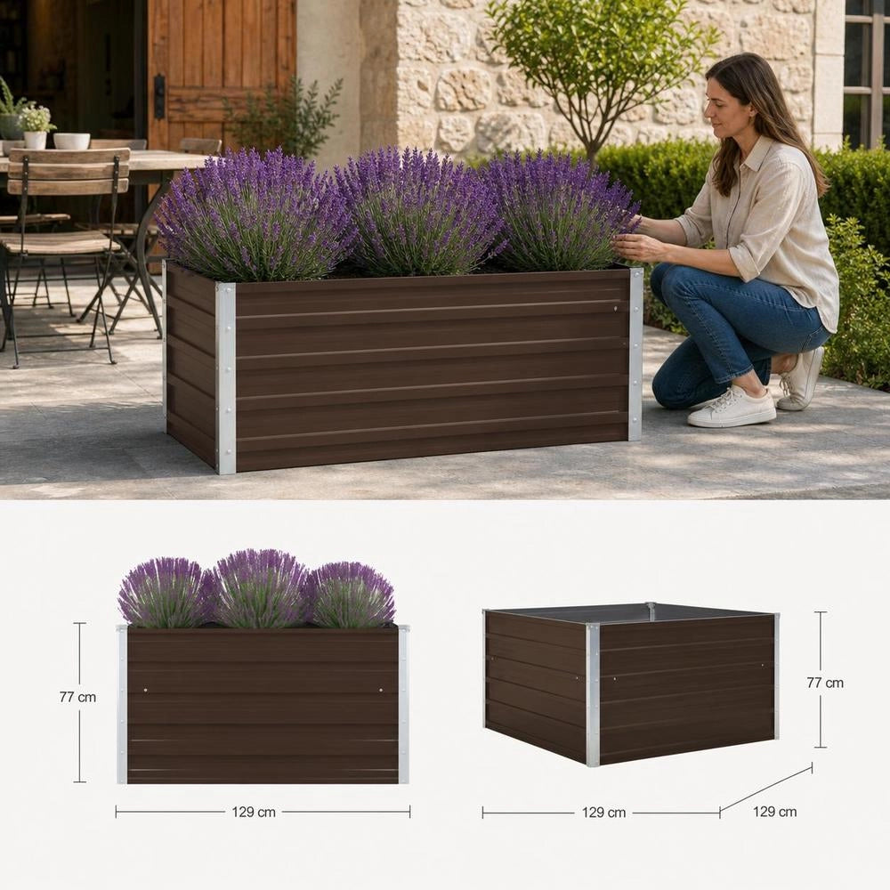 Raised Bed 100 X 100 X 45 Cm Galvanized Steel Brown