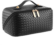 Borsa cosmetica grande, make-up, borse di pelle PU impermeabili con grande tas aperto largo per donne (nero minimalista)
