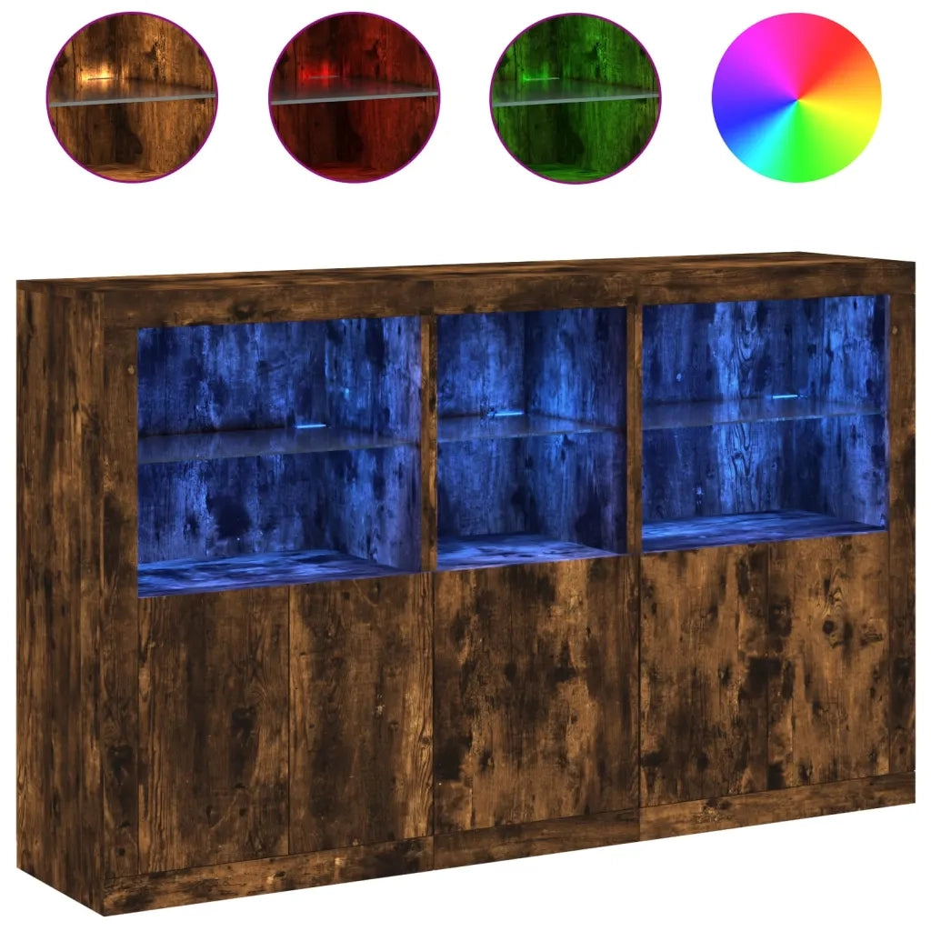 Credenza con Luci LED-Buffet-Armadio da cucina Rovere Fumo 162x37x100 cm 760993