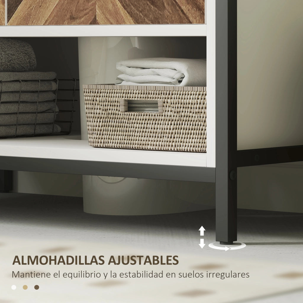 Mobiletto Sottolavabo con 2 Ante e Ripiano Aperto ¨C Minimal ¨C 80x40x60 Crema e Noce