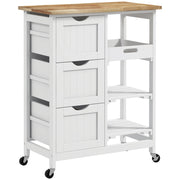 Carrello Portautensili da Cucina con 3 Cassetti e 2 Ripiani ¨C zephmum ¨C 67x37x85,5 cm Bianco