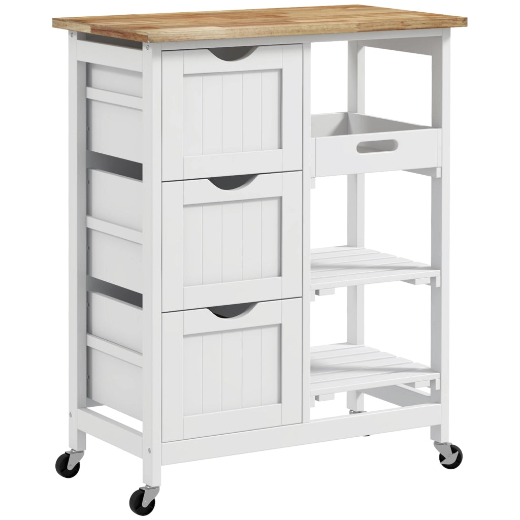 Carrello Portautensili da Cucina con 3 Cassetti e 2 Ripiani ¨C zephmum ¨C 67x37x85,5 cm Bianco