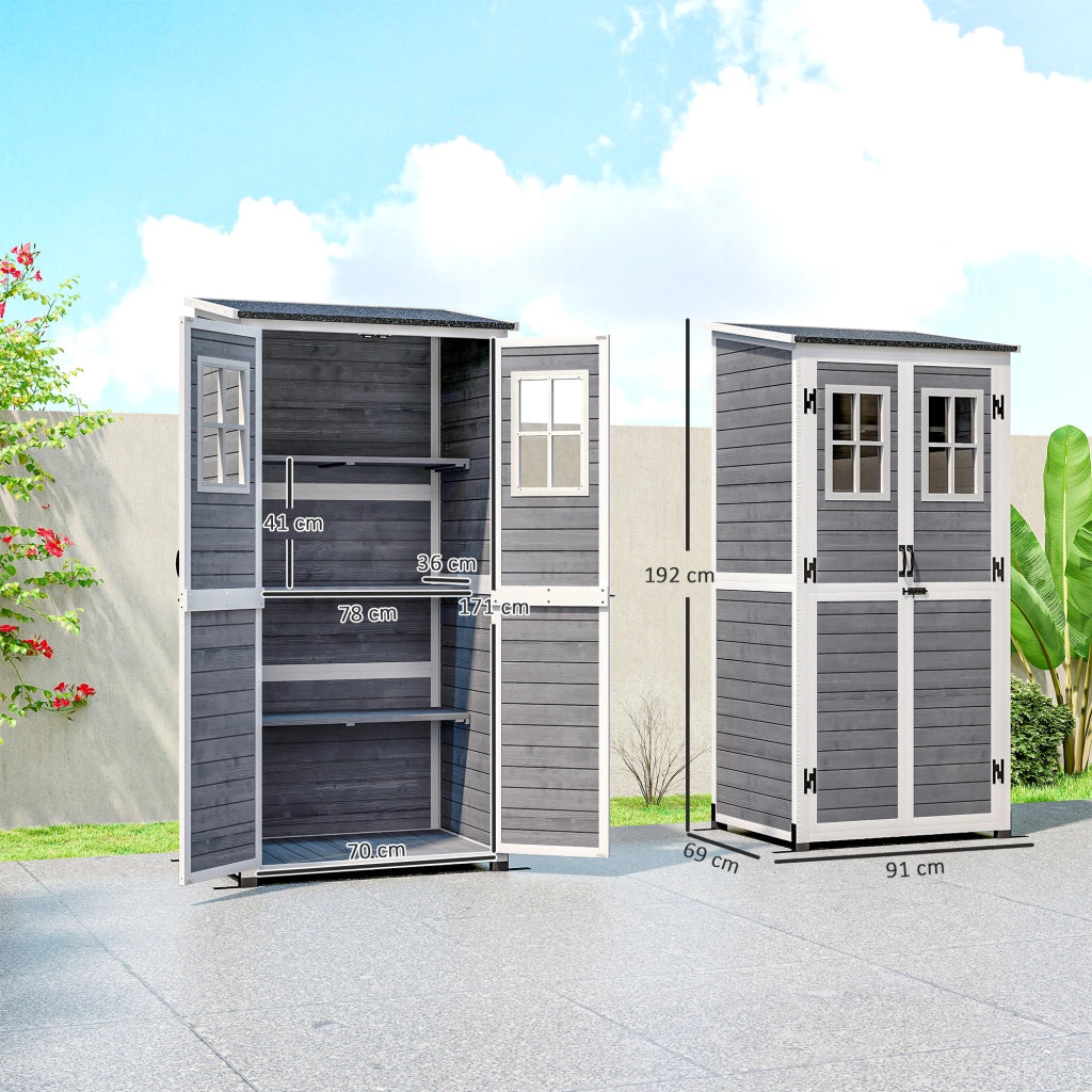 Capanno da Giardino per Attrezzi con 2 Finestre e Tetto in Bitume ¨C Zephmum ¨C 91x69x192 cm, Legno di Abete, Grigio Chiaro