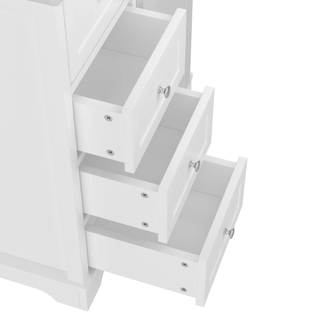 Mobile bagno con lavabo integrato 76¡Á46¡Á87 cm, bianco, freestanding, MDF laccato, 3 cassetti silenziosi, anta e lavabo in ceramica.