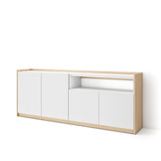 Credenza, Mobile, Cucina, 207x80x37 cm, 4 Porte, grande stoccaggio, Bianco e Rovere soft