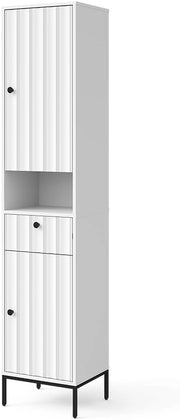 Armadio per il bagno Eliza, Ondulazione bianca, 40 x 190 cm con 2 porte, per la conservazione di accessori da bagno e combinabile con la serie Eliza