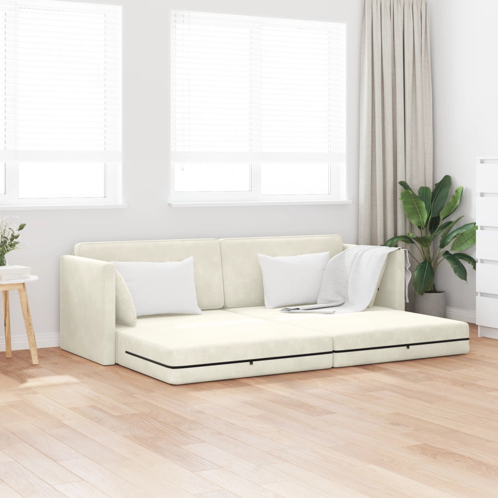 Divano Letto a Pavimento 2-in-1 Panna 213x144x60 cm Velour