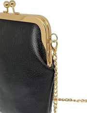 Borsa crossbody piccola in pelle nera con catena, nera