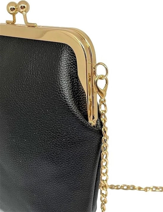 Borsa crossbody piccola in pelle nera con catena, nera
