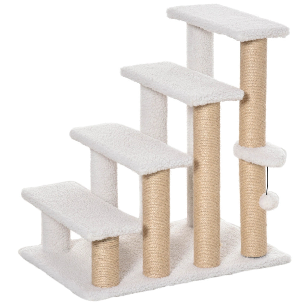 Scala per animali con tiragraffi bianca, 60 x 40 x 64 cm