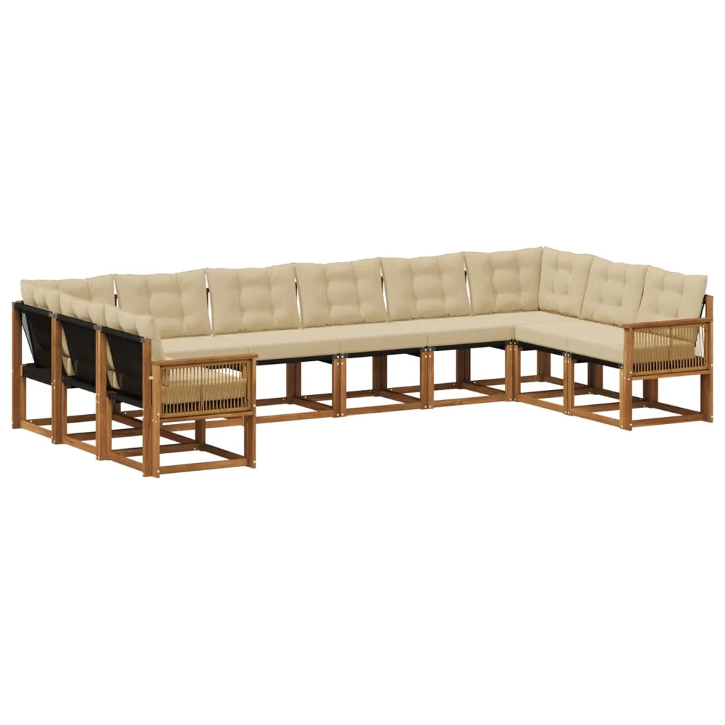 Set di divani da esterno con cuscino 10 pcs Naturale e Beige