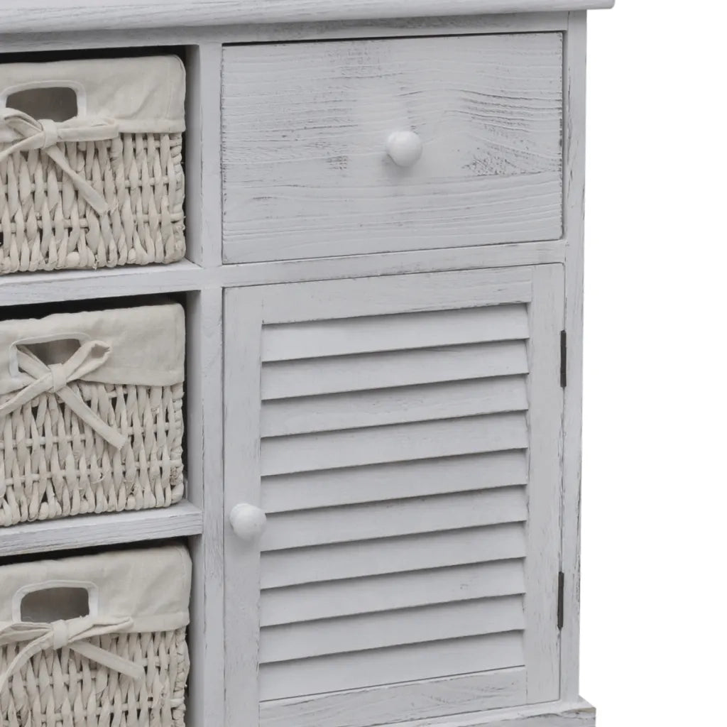 Mobile contenitore in legno stile rustico 60 x 30 x 63 cm con 3 cestini in cotone bianco 02_0046226