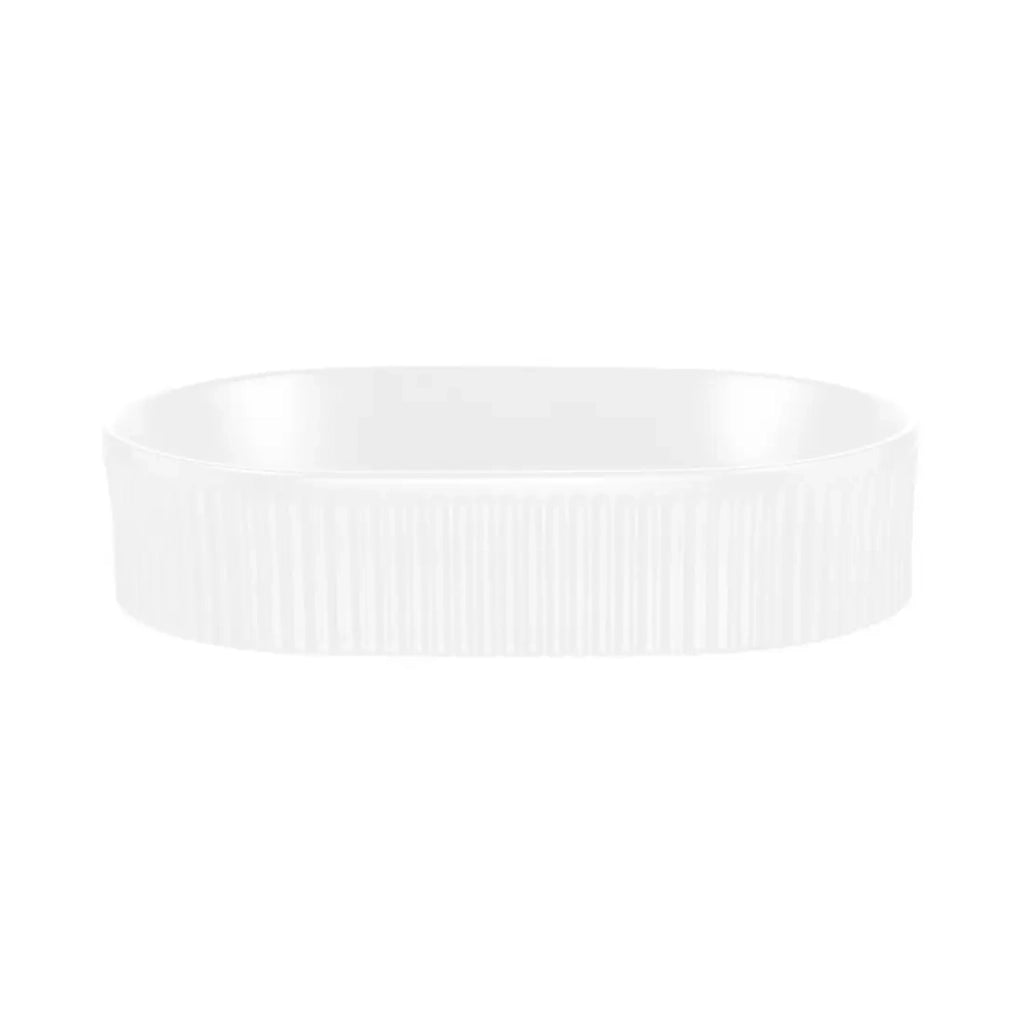 Ensemble VANO bianco 60cm: mobile sottolavabo con ante + piano per lavabo bianco + lavabo da appoggio scanalato bianco