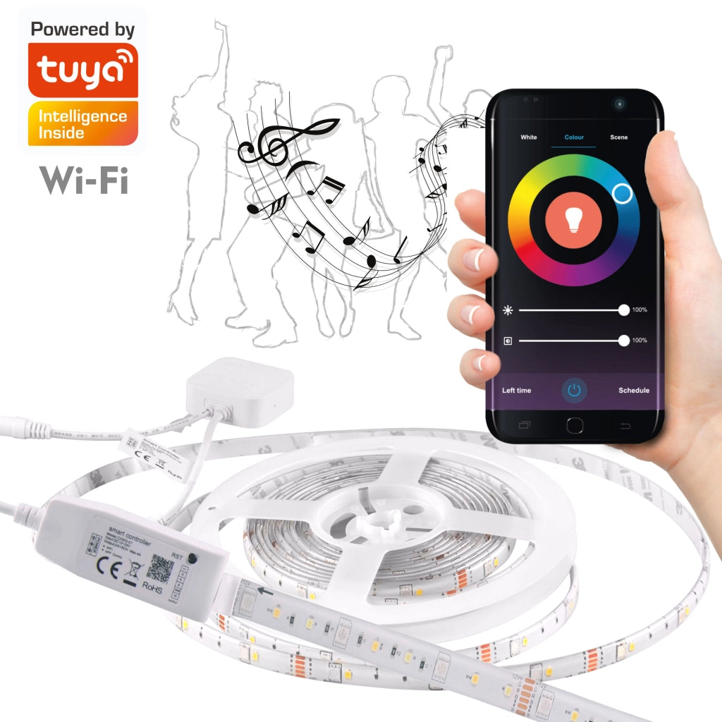 Striscia LED 5m WiFi Tuya RGB+CCT 3000-6000K IP65 musica Polux