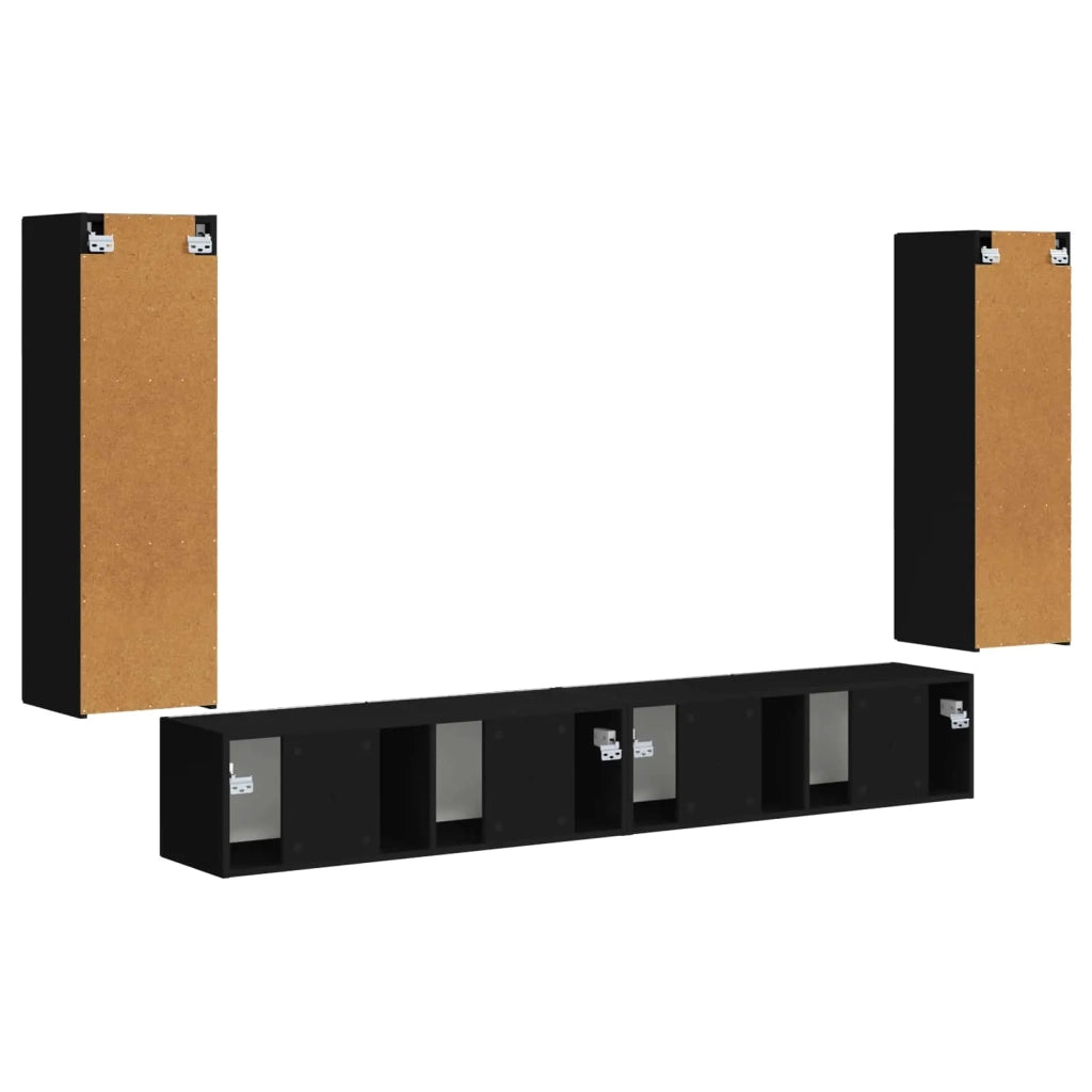 Set di Mobiletto da TV a Parete 4 pcs Nero Legno multistrato 3408926