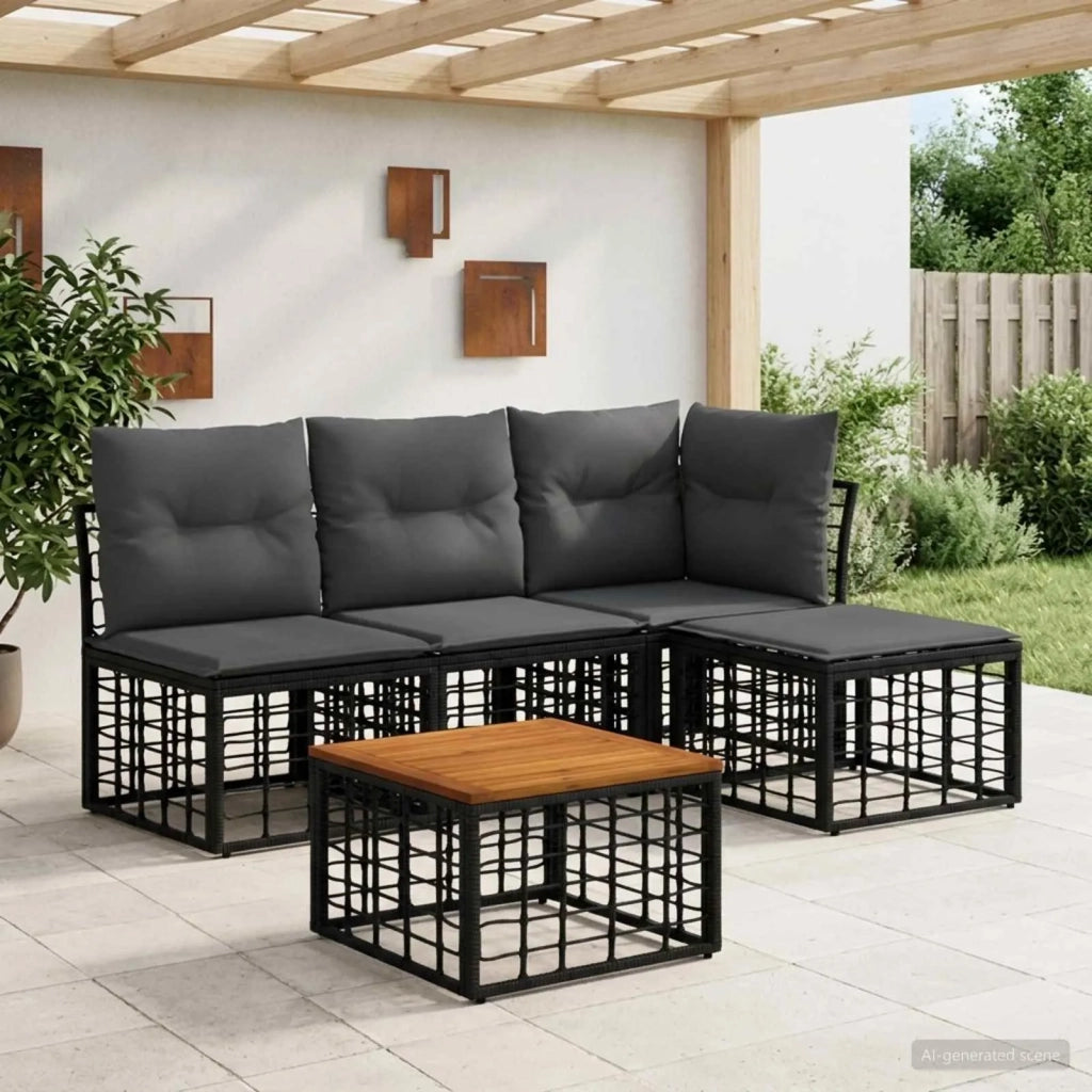 Set di divani da esterno 5 pcs Nero e Grigio scuro Poliestere 3437449