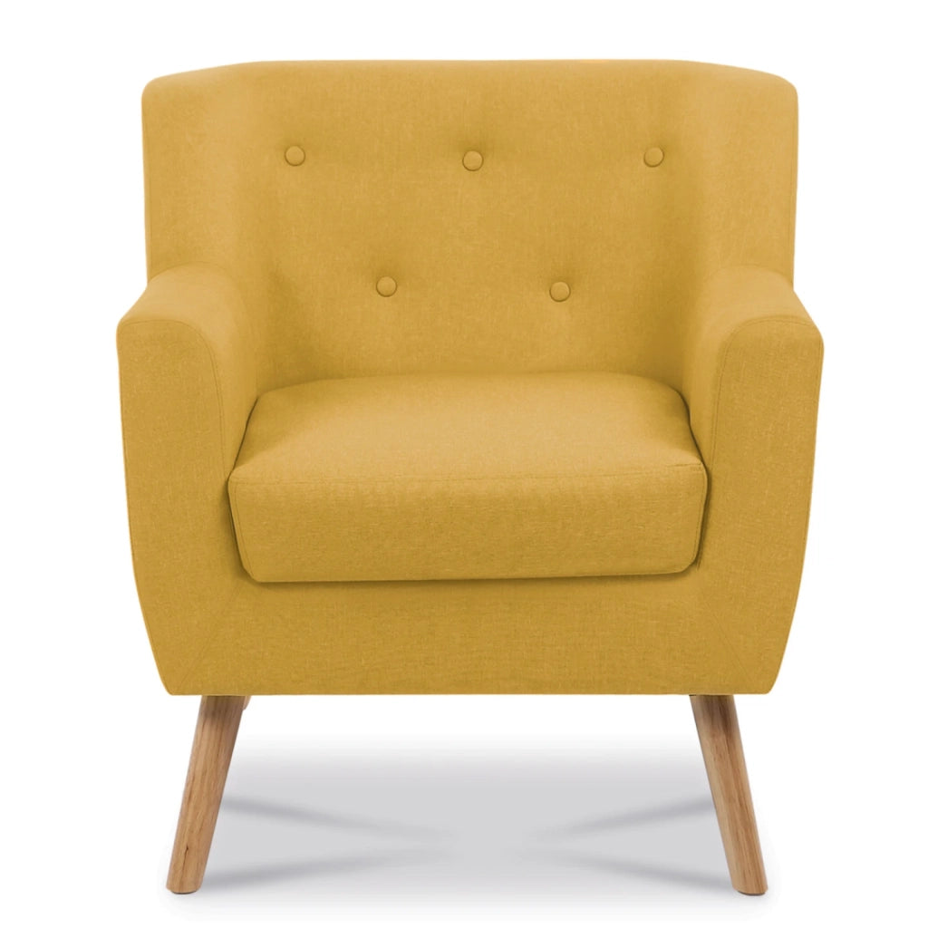 IDMarket - Sillón escandinavo LIV con reposapiés de tela amarilla