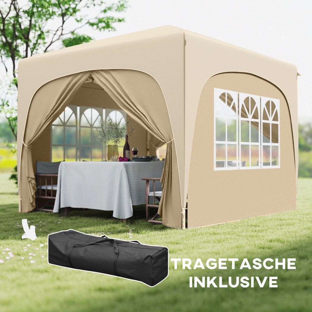 Gazebo 3x3 m pieghevole con pareti e borsa ¨C zephmum ¨C sabbia UPF50+