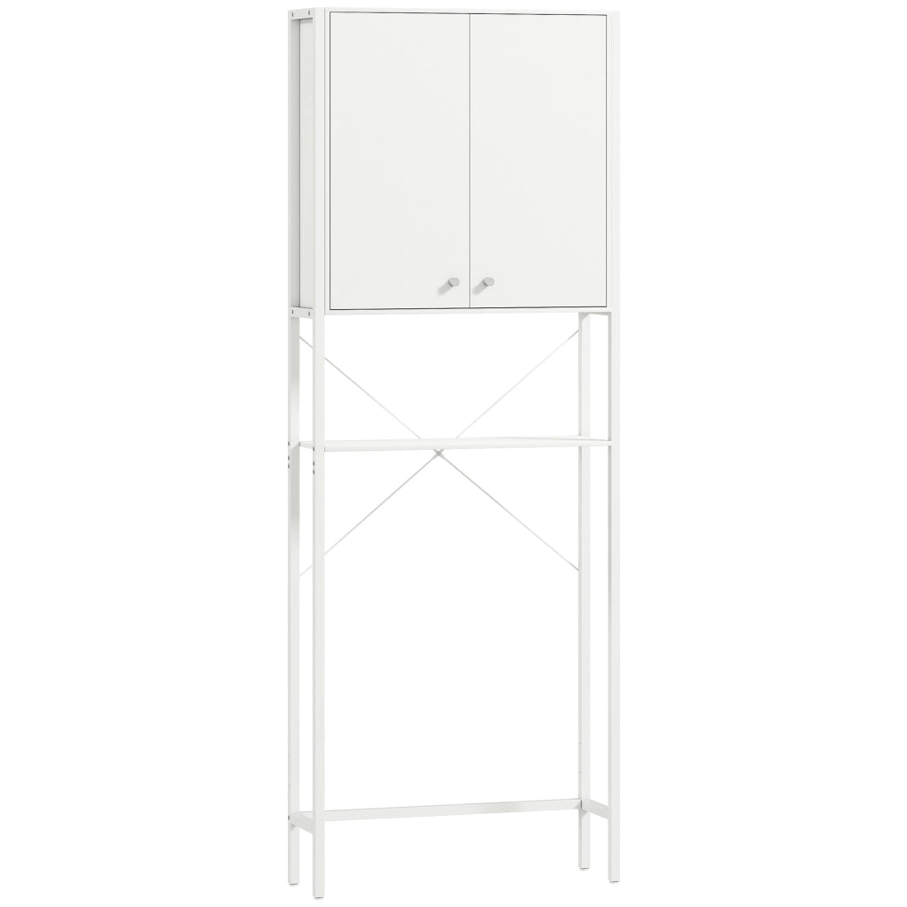 Mobile Bagno Sopra WC e Lavatrice 64x20x180 cm con Armadietto in MDF Bianco