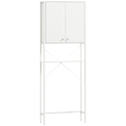 Mobile Bagno Sopra WC e Lavatrice 64x20x180 cm con Armadietto in MDF Bianco