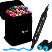 SET 36 PENNARELLI DOPPIA PUNTA AD ALCOL CON ASTUCCIO PER DISEGNO BAMBINI ADULTI