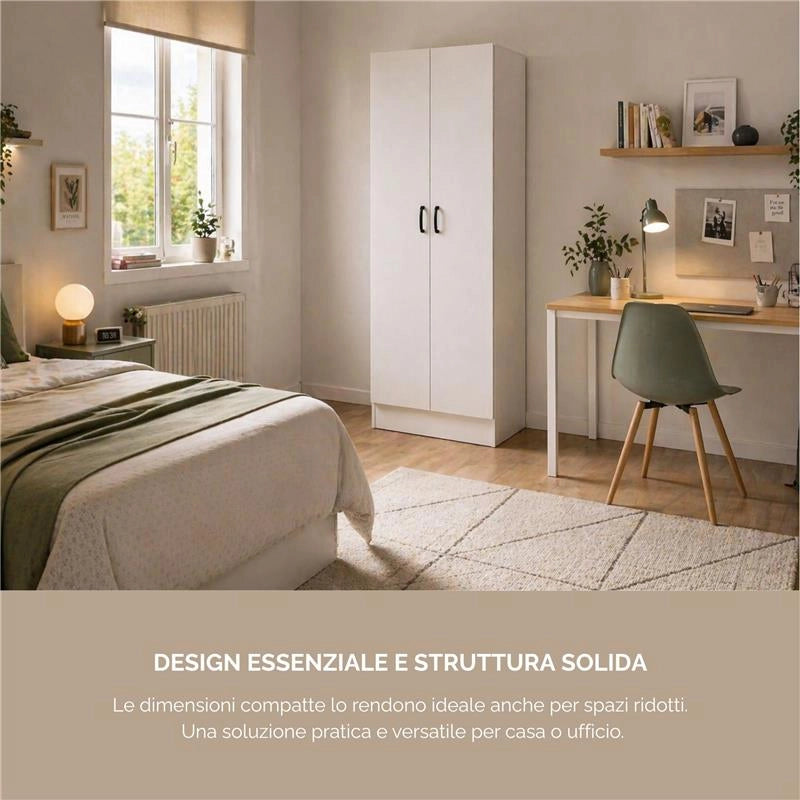 ARMADIO DA ARREDO IN LEGNO BIANCO CON DUE ANTE DIMENSIONI 60X42X180 CM