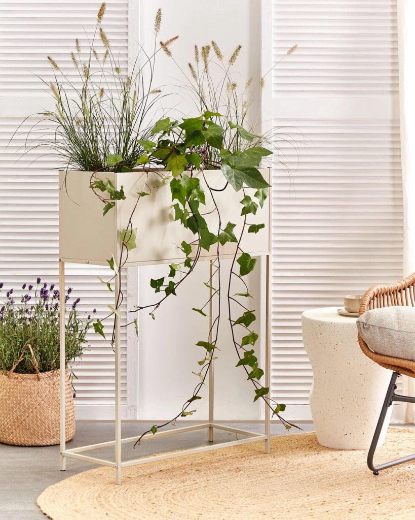 Supporto per fioriera in metallo beige per interni ed esterni