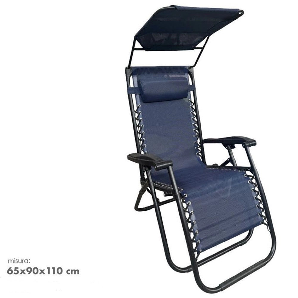 Trade Shop - Sedia Sdraio Con Parasole In Textilene Reclinabile Pieghevole Con Poggiatesta 483015 -