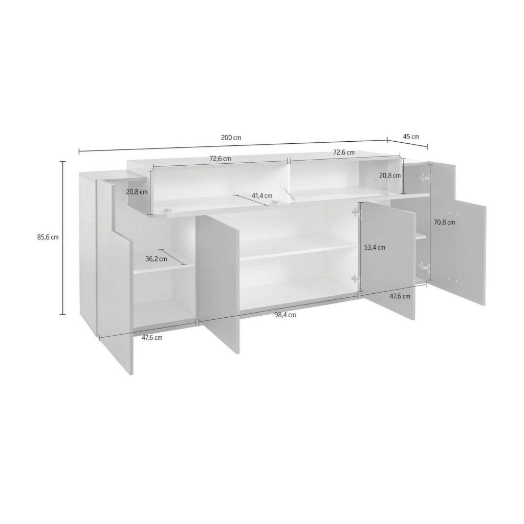 Credenza Discordia, Madia da cucina a 4 ante, Buffet da soggiorno, 100% Made in Italy, cm 220x45h86, Antracite e Acero