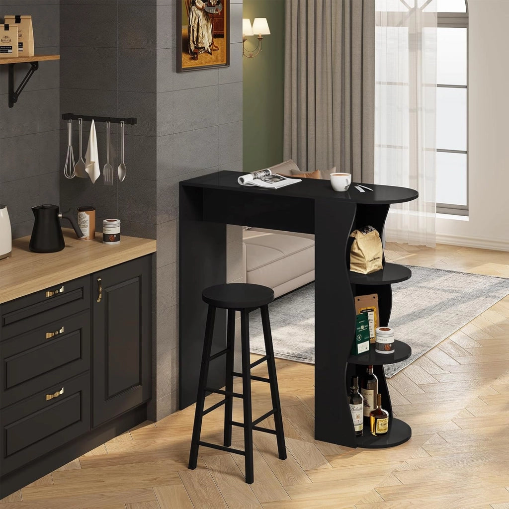 Sgabelli da Bar Set di 2, Sgabello Alto 71 cm con Poggiapiedi, Seduta Tonda Sedia Alta per Penisola Cucina, Sala da pranzo, Bancone in Acciaio Legno, Nero