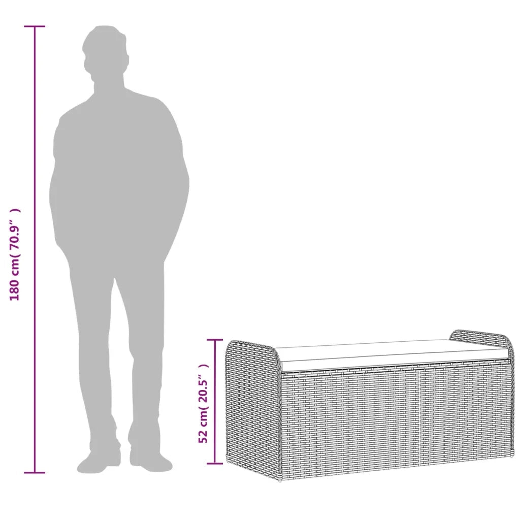 Cassapanca con Cuscino-Baule-Panca con ContenitoreNera 115x51x52 cm in Polyrattan