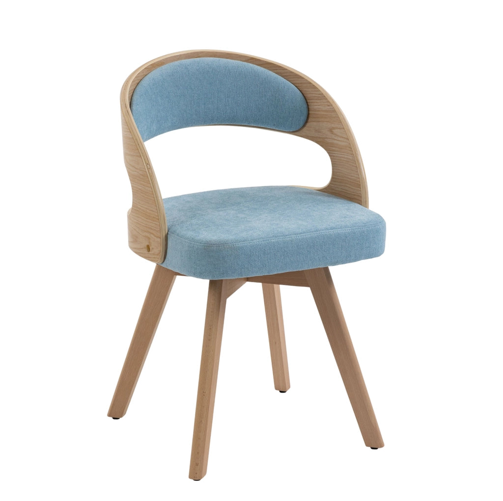 Sedia da pranzo girevole in lino blu con gambe in faggio