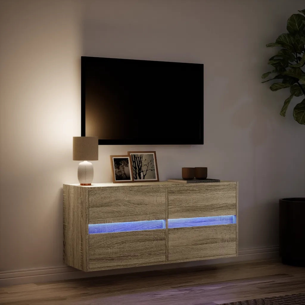 Mobile TV a Parete con Luci LED Rovere Sonoma 100x31x45 cm