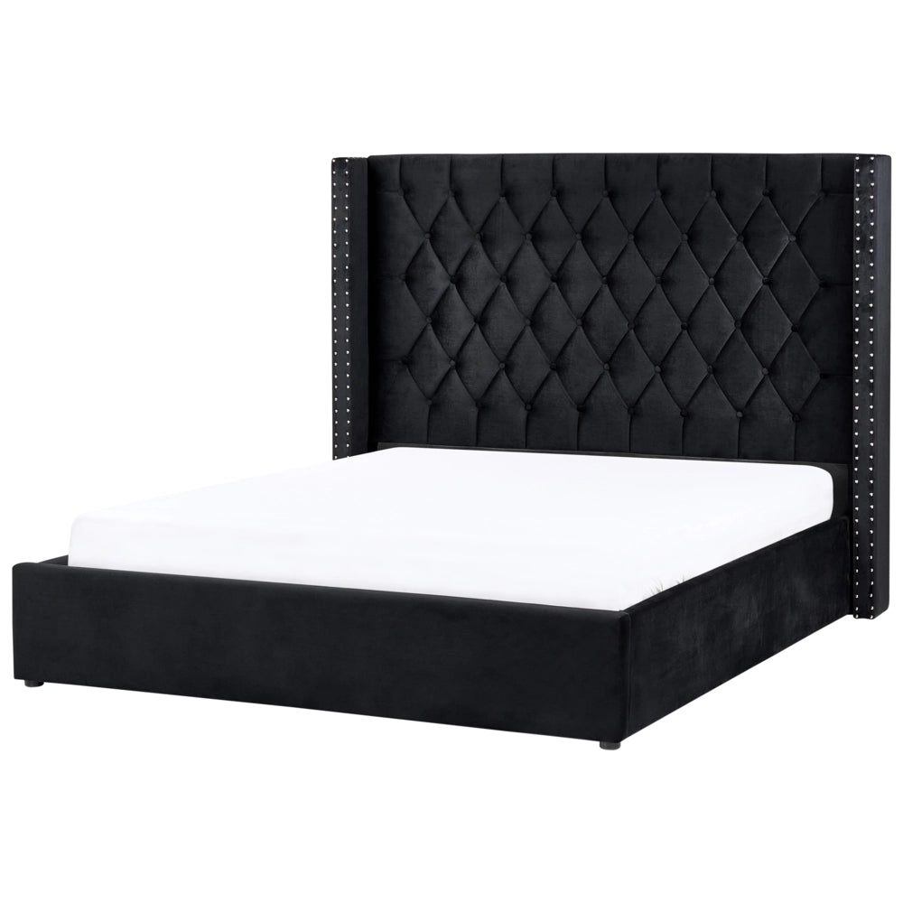 Letto contenitore velluto nero e argento 160 x 200 cm glamour elegante
