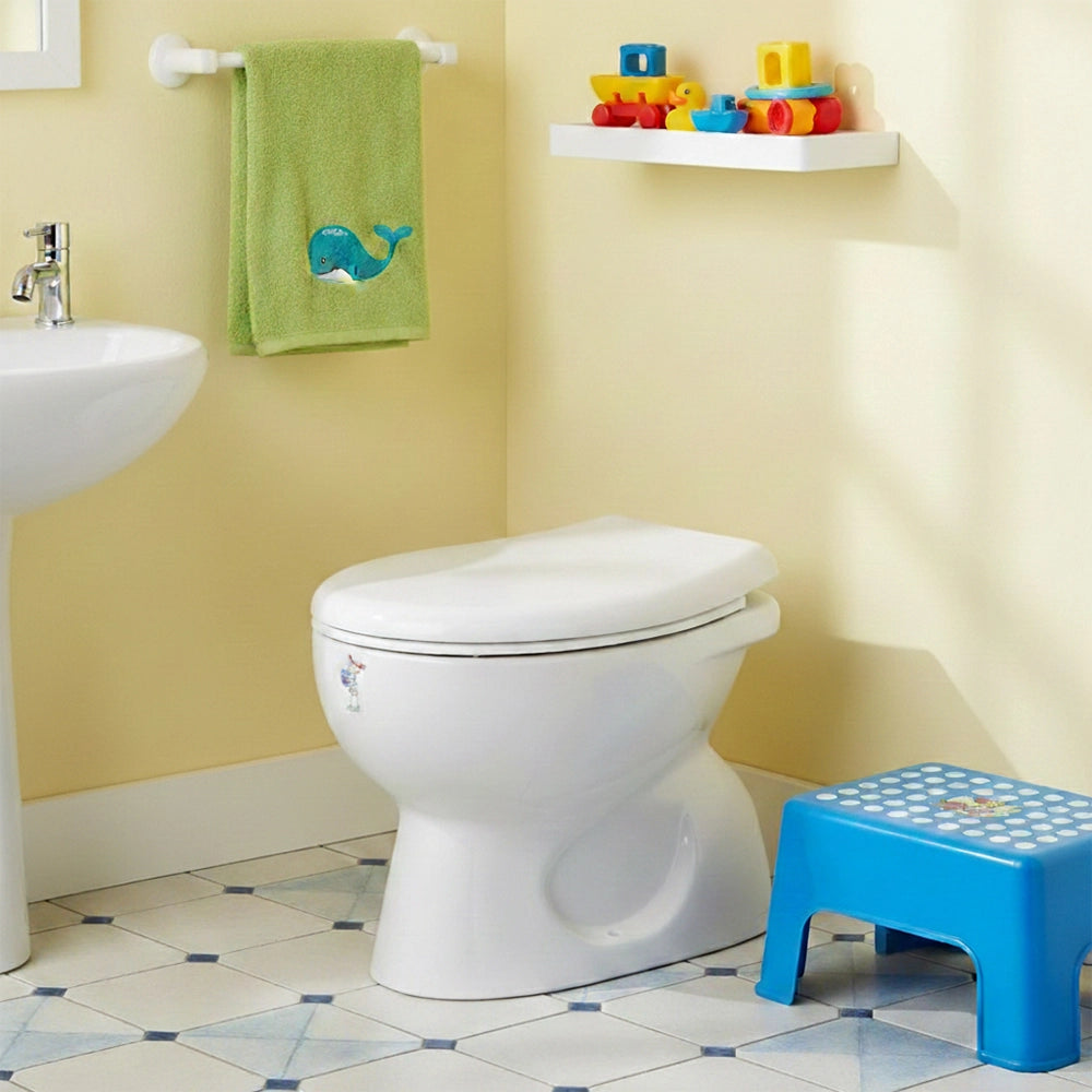 Copriwc per bambini bianco con cerniere uniblock regolabili e kit paracolpi