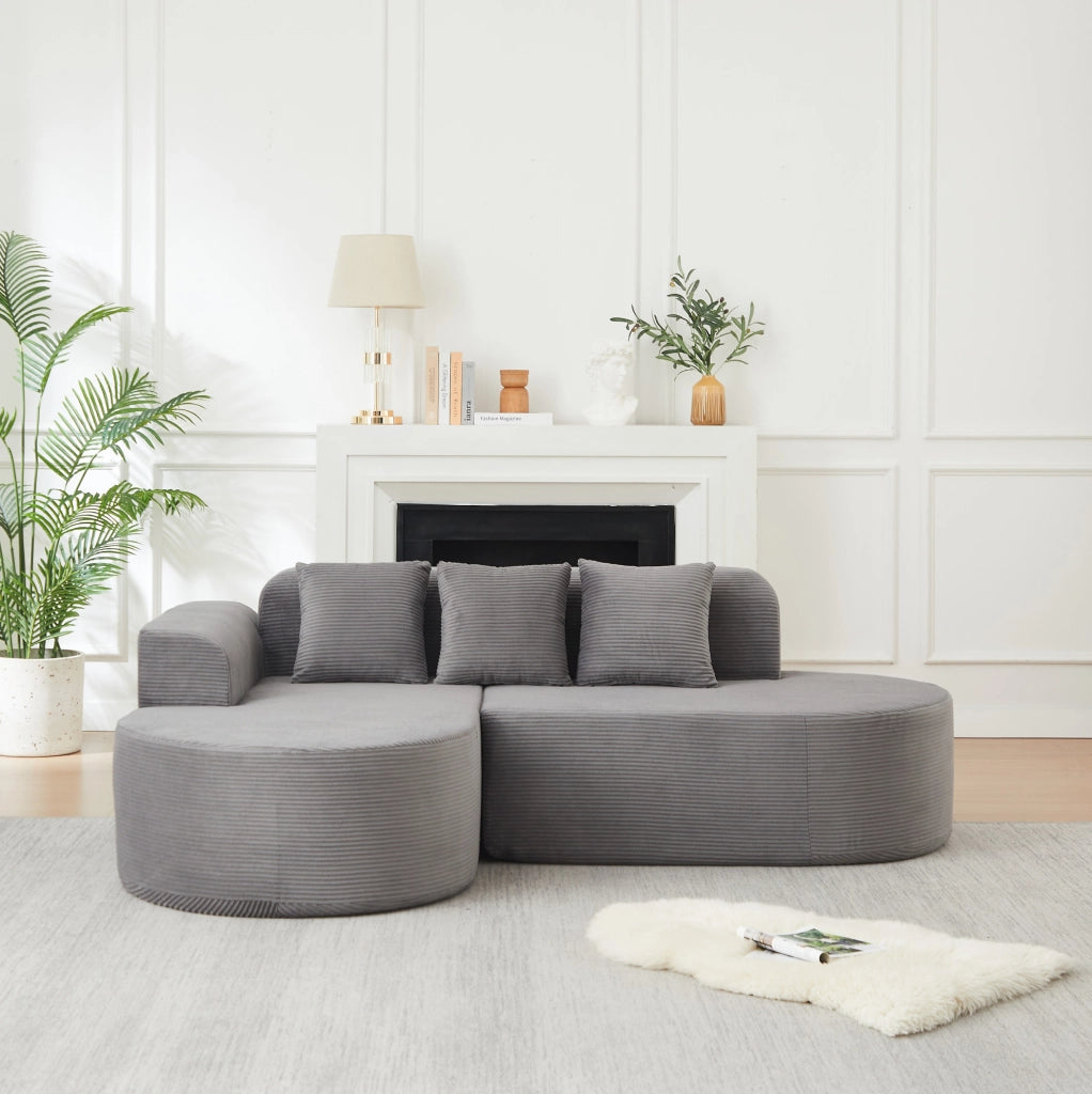 DIVANO Angolare 220x155 cm in Velluto a Coste Grigio