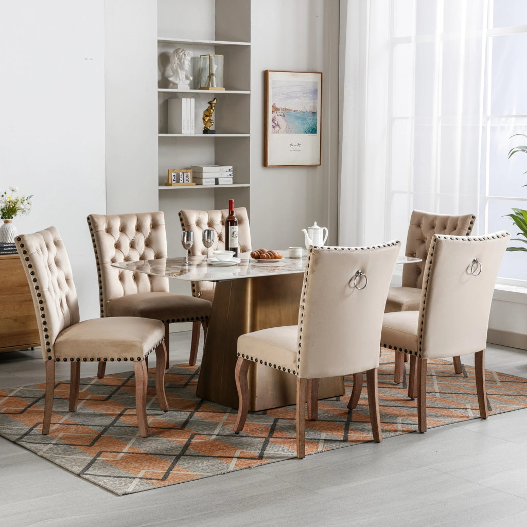 SEDIA da pranzo in velluto color cammello chiaro, stile moderno