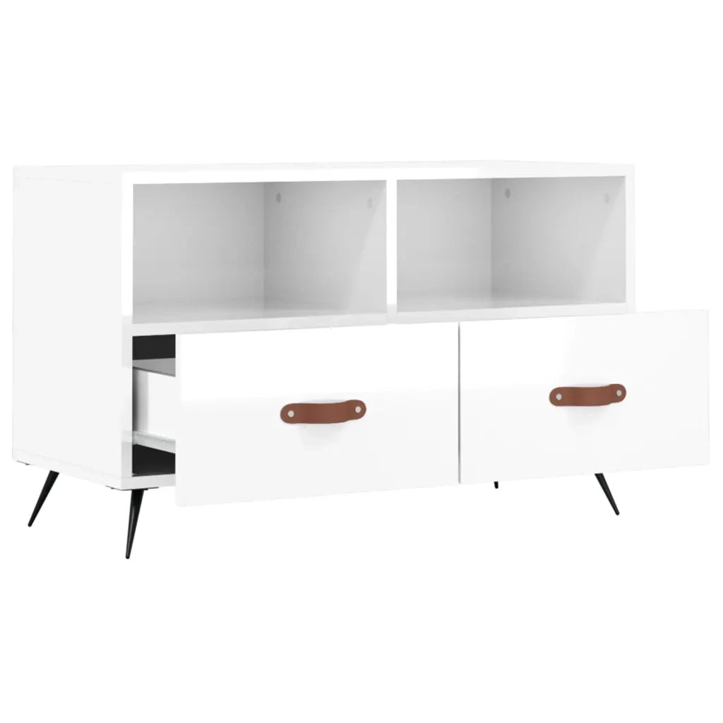 Mobile Porta TV Bianco Lucido 80x36x50 cm in Legno Multistrato